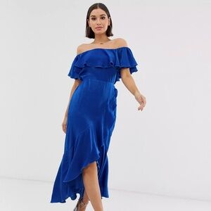Bardot Satin Midi Dress Cobalt Blue